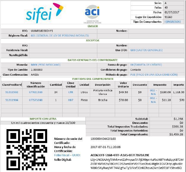 Representación impresa de CFDi